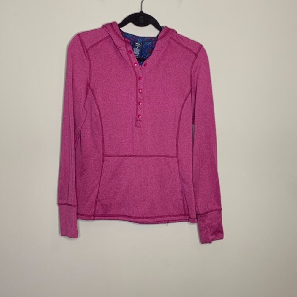 REI Henley Hoodie Women Small Pink Long Sleeve Thumbhole Active‎ Pullover